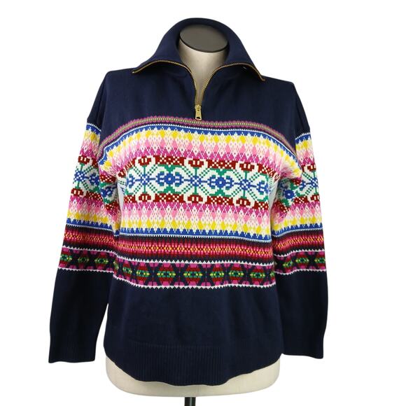 Talbots SZ LP Lambs Wool Blend Half-Zip Mockneck Sweater-Stripe Fair Isle - Picture 2 of 7